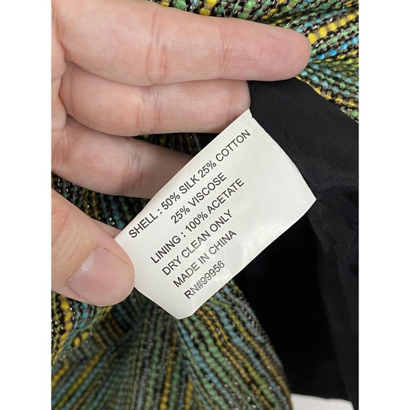 Shoshanna Green Stripe Silk Blend Metallic Sleeveless Pleated Tweed Dress 6 New - Picture 4 of 6